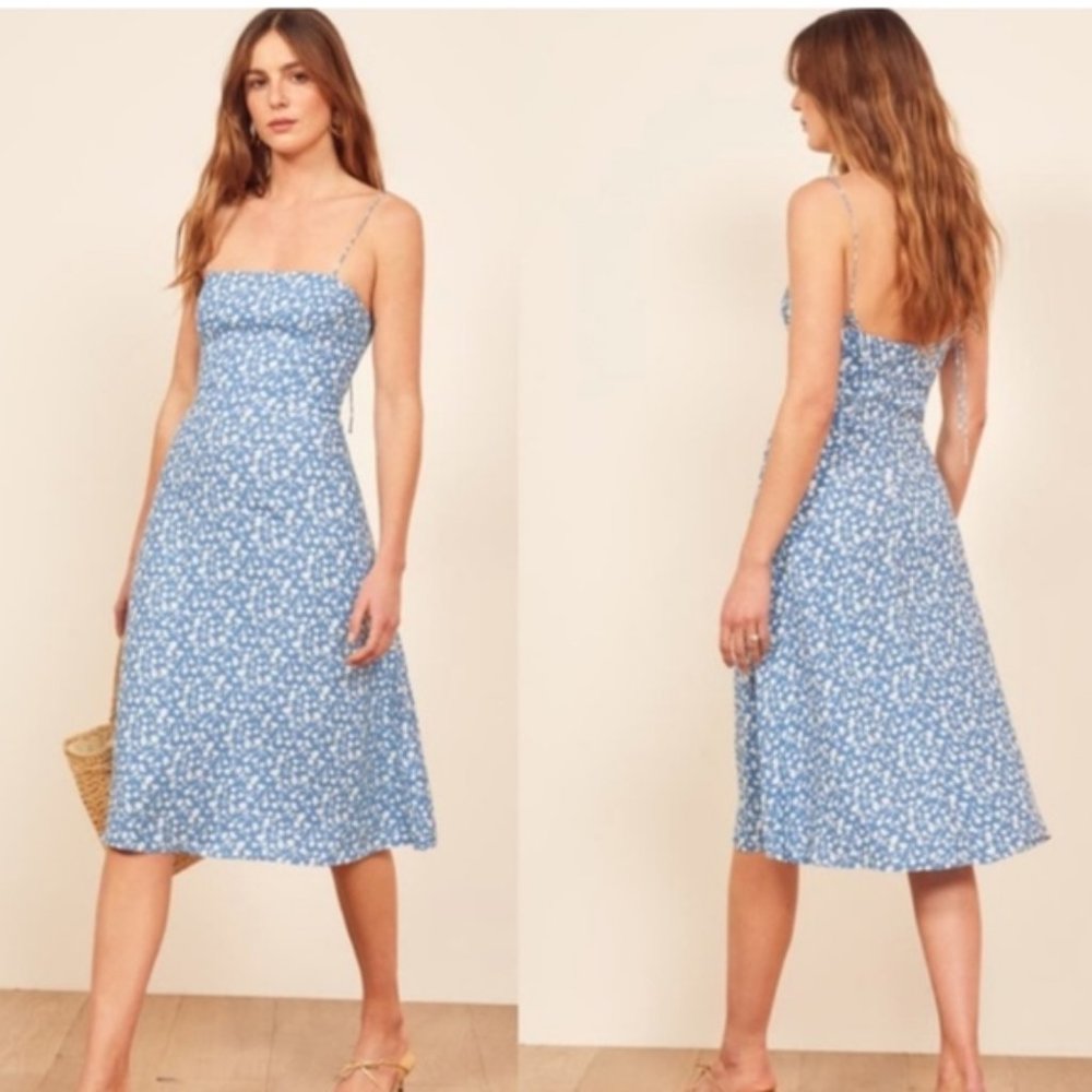 Reformation Peach Dress in Marie Blue Floral Print 0 (orig $200)